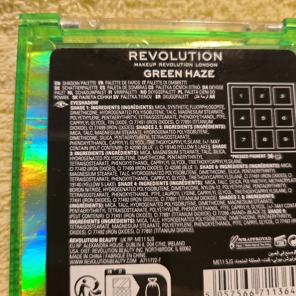 Revolution Ultimate Neons Green Haze Eyeshadows 9 X .02 Oz/.75 G NWOB